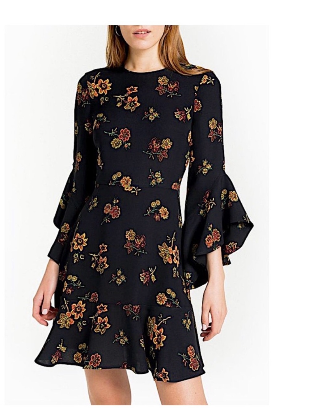 A.L.C. Black Mini Dress with Autumn Floral Print